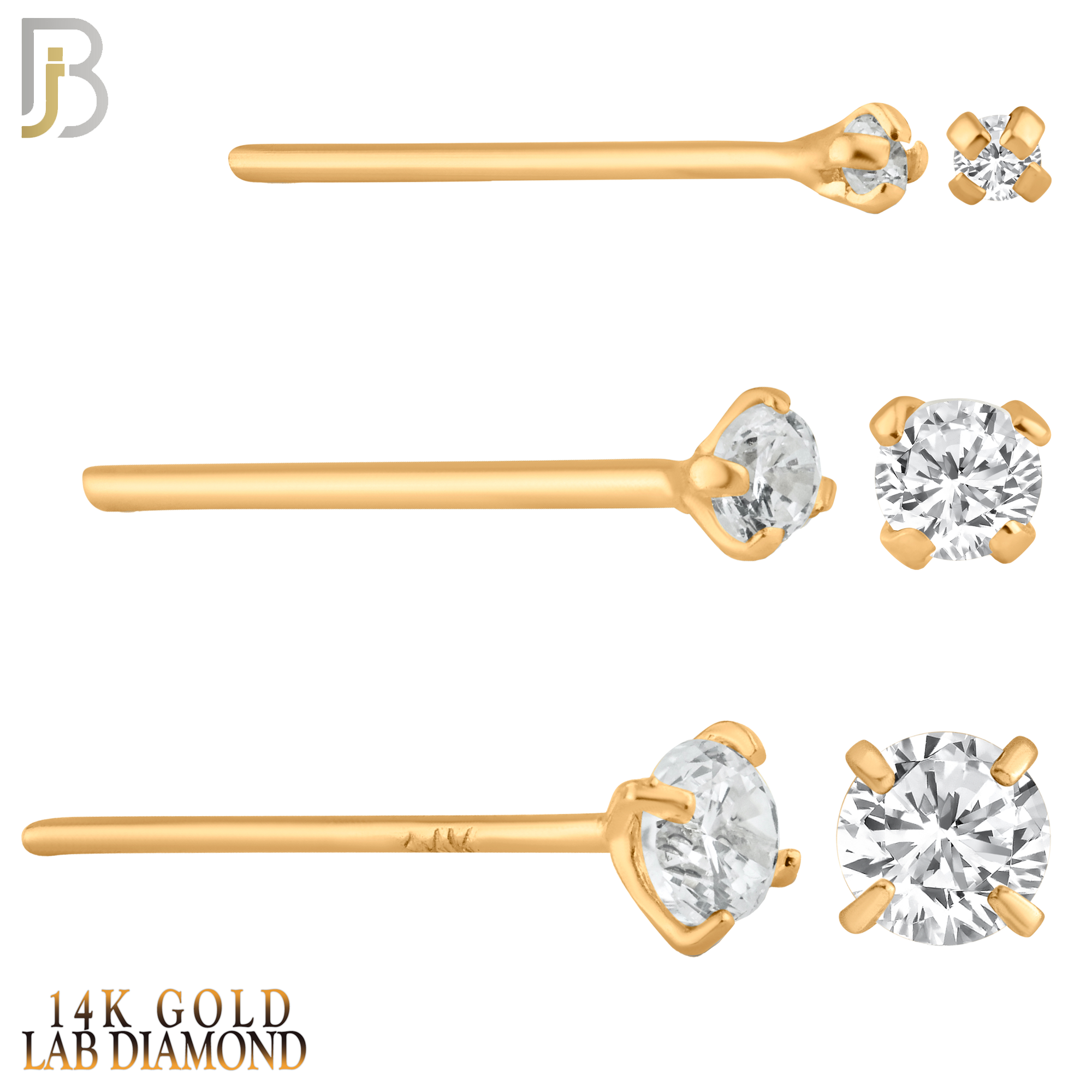 14-NR02L - 14k Solid  Gold Prong Setting  Round Lab Diamond Nose Stud Bend-it Yourself, Nose Straight image 2