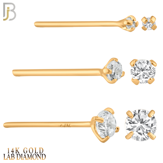 14-NR02L - 14k Solid  Gold Prong Setting  Round Lab Diamond Nose Stud Bend-it Yourself, Nose Straight image 2