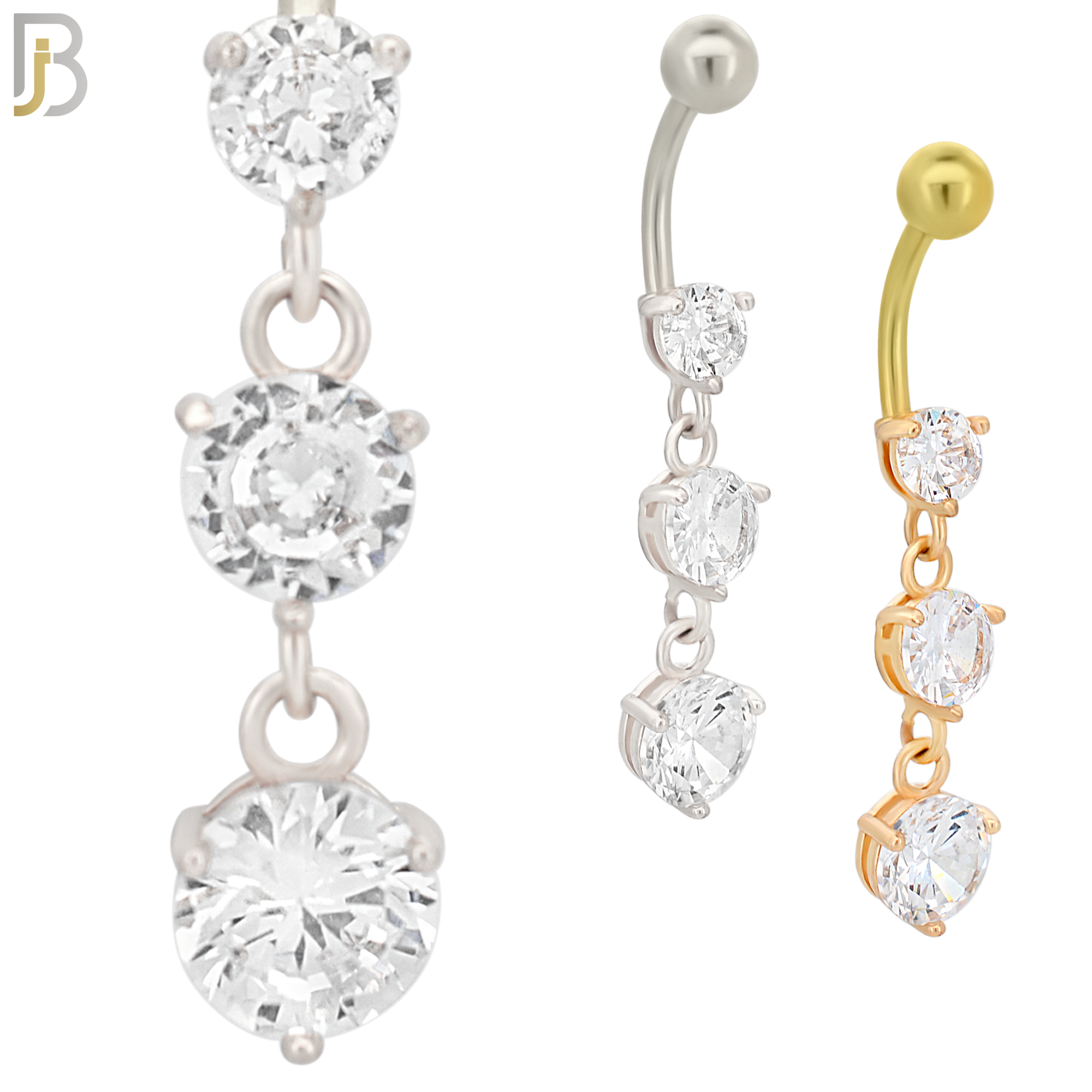 N079  - 316L Stainless Steel Three Round Zircon Dangling Belly Ring image 0