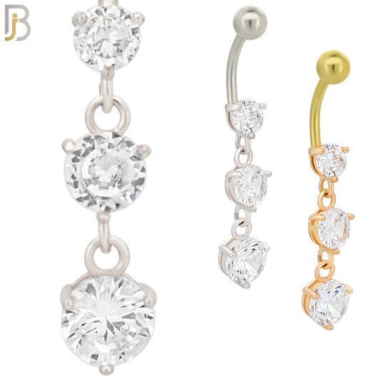 N079  - 316L Stainless Steel Three Round Zircon Dangling Belly Ring image 0