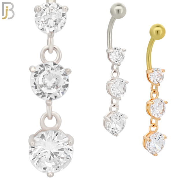 N079  - 316L Stainless Steel Three Round Zircon Dangling Belly Ring image 0