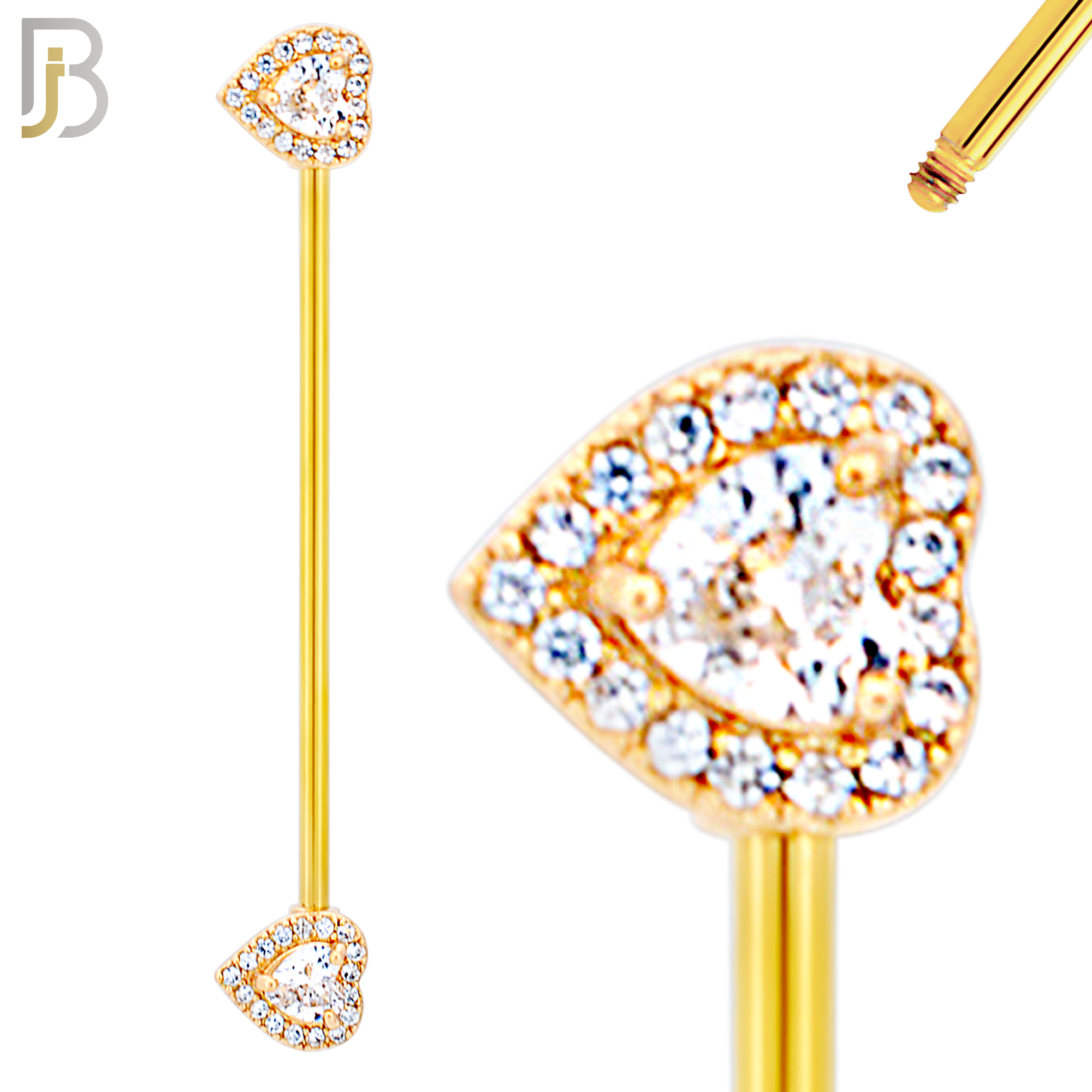 BB16 - 316L Surgical Steel Screw Bar Heart Multi CZ Design Barbell Industrial (PACK OF 4) image 2