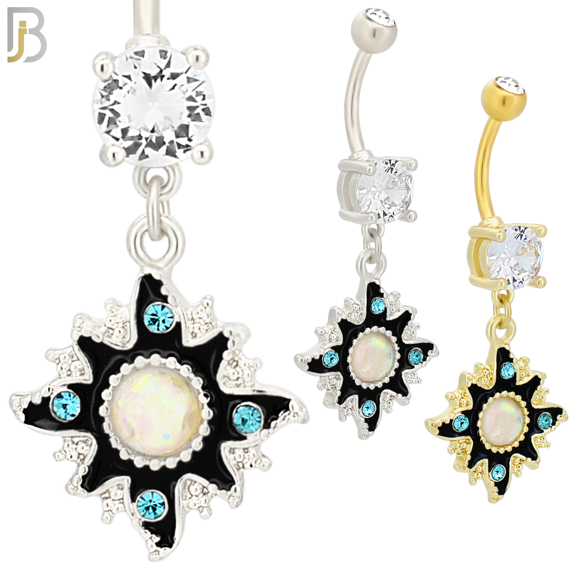 N041 - 316L Stainless Steel Dangling Sun Enamel Color Design Belly Ring with 4mm Screw Ball image 0