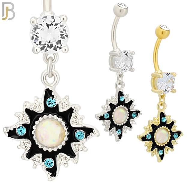 N041 - 316L Stainless Steel Dangling Sun Enamel Color Design Belly Ring with 4mm Screw Ball image 0