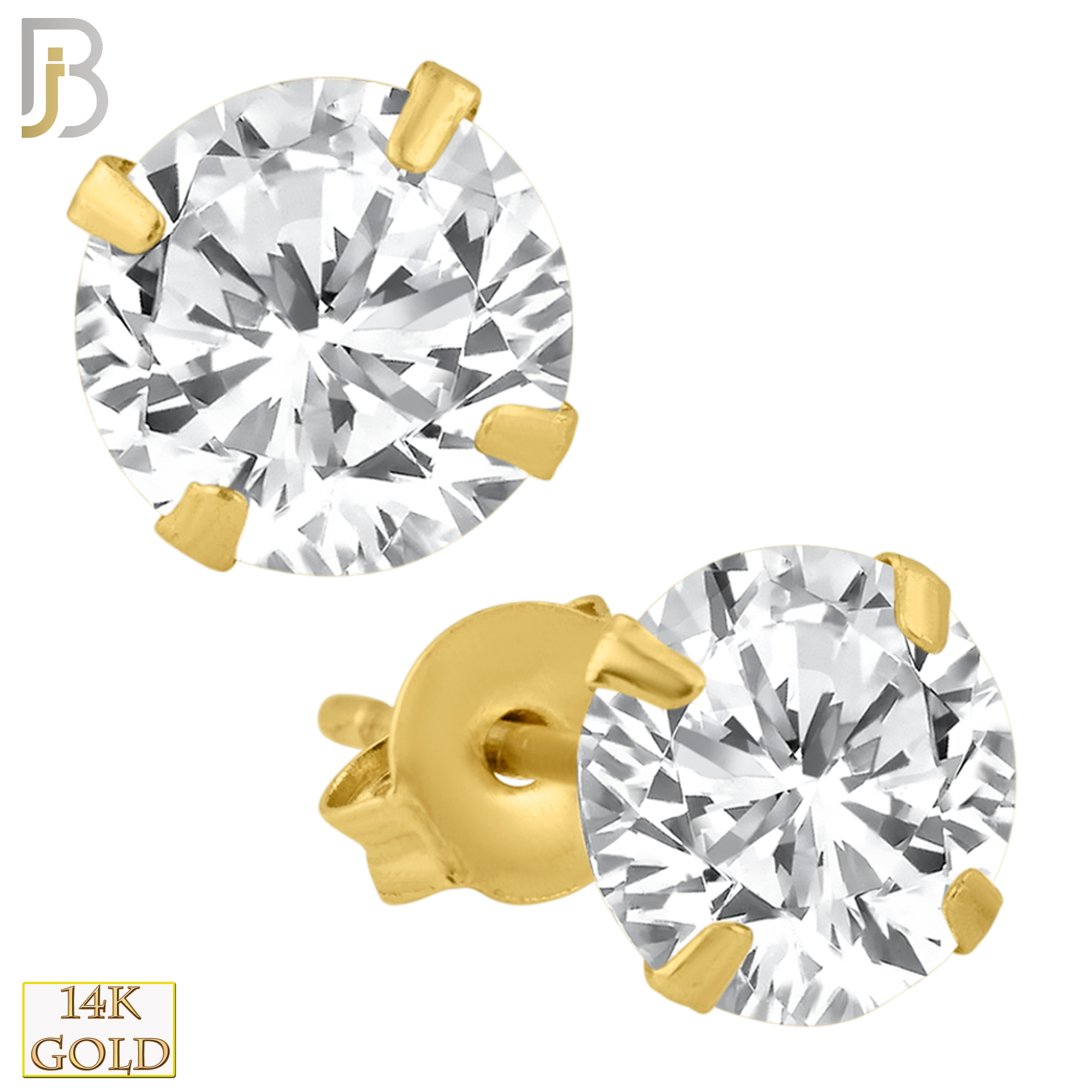 14-ES08RYC - 14k Yellow Gold Push Back Stud Earrings Stamping Prong Setting with Round Clear Zircon image 1