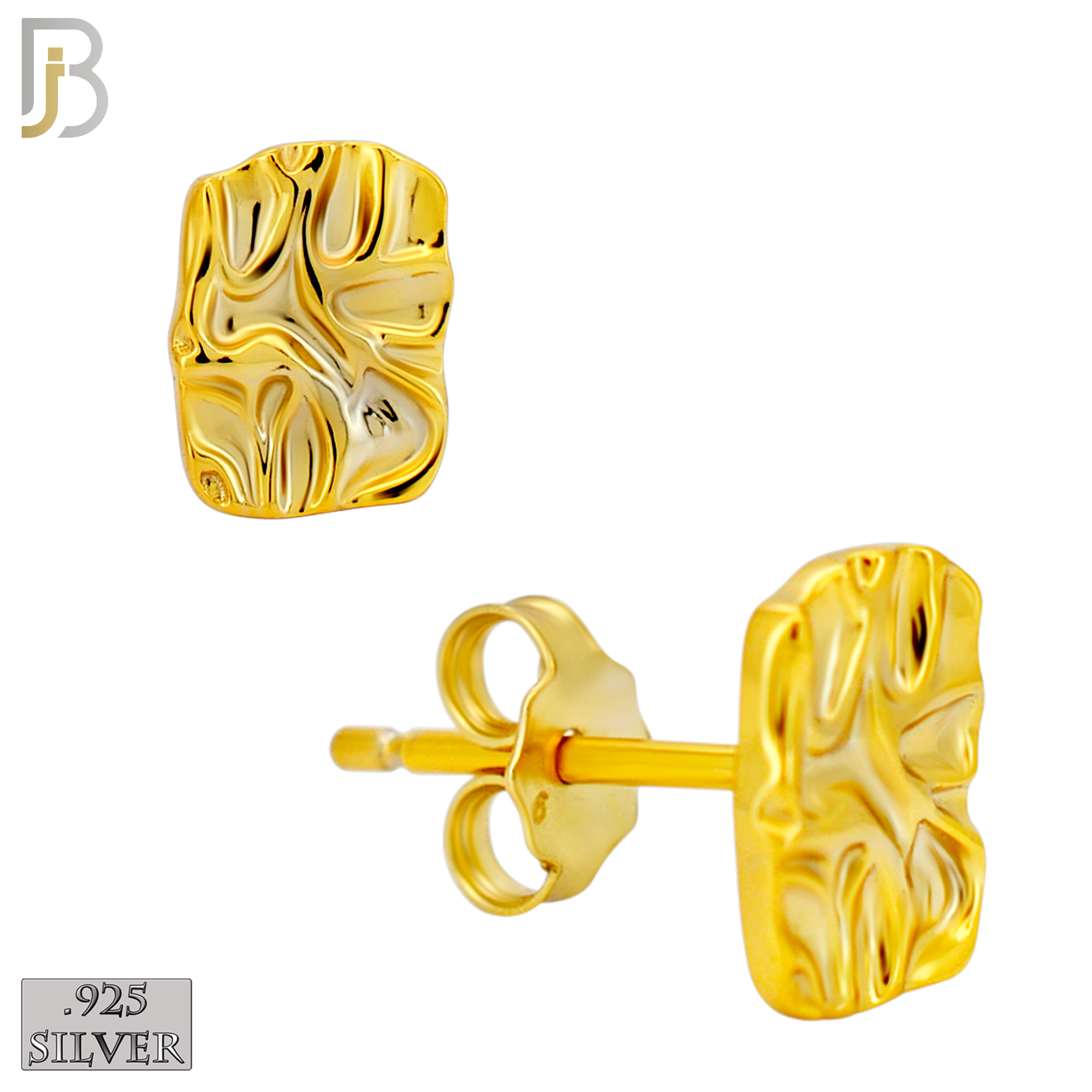 925-ES518 - 925 Sterling Silver Flat (Thin) Rectangle Nugget Push Back Earrings image 2