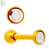 TB118GC -  Gold Plated Clear Color 316L Stainless Steel Bezel Tragus/Cartilage Barbell (PACK OF 6) image 1