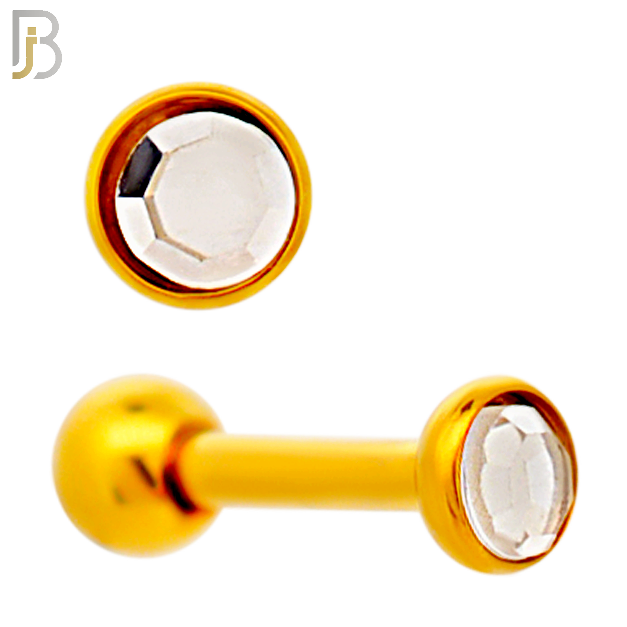 TB118GC -  Gold Plated Clear Color 316L Stainless Steel Bezel Tragus/Cartilage Barbell (PACK OF 6) image 1