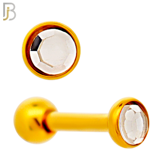 TB118GC -  Gold Plated Clear Color 316L Stainless Steel Bezel Tragus/Cartilage Barbell (PACK OF 6) image 1