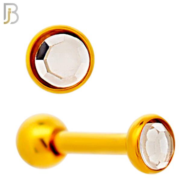 TB118GC -  Gold Plated Clear Color 316L Stainless Steel Bezel Tragus/Cartilage Barbell (PACK OF 6) image 1