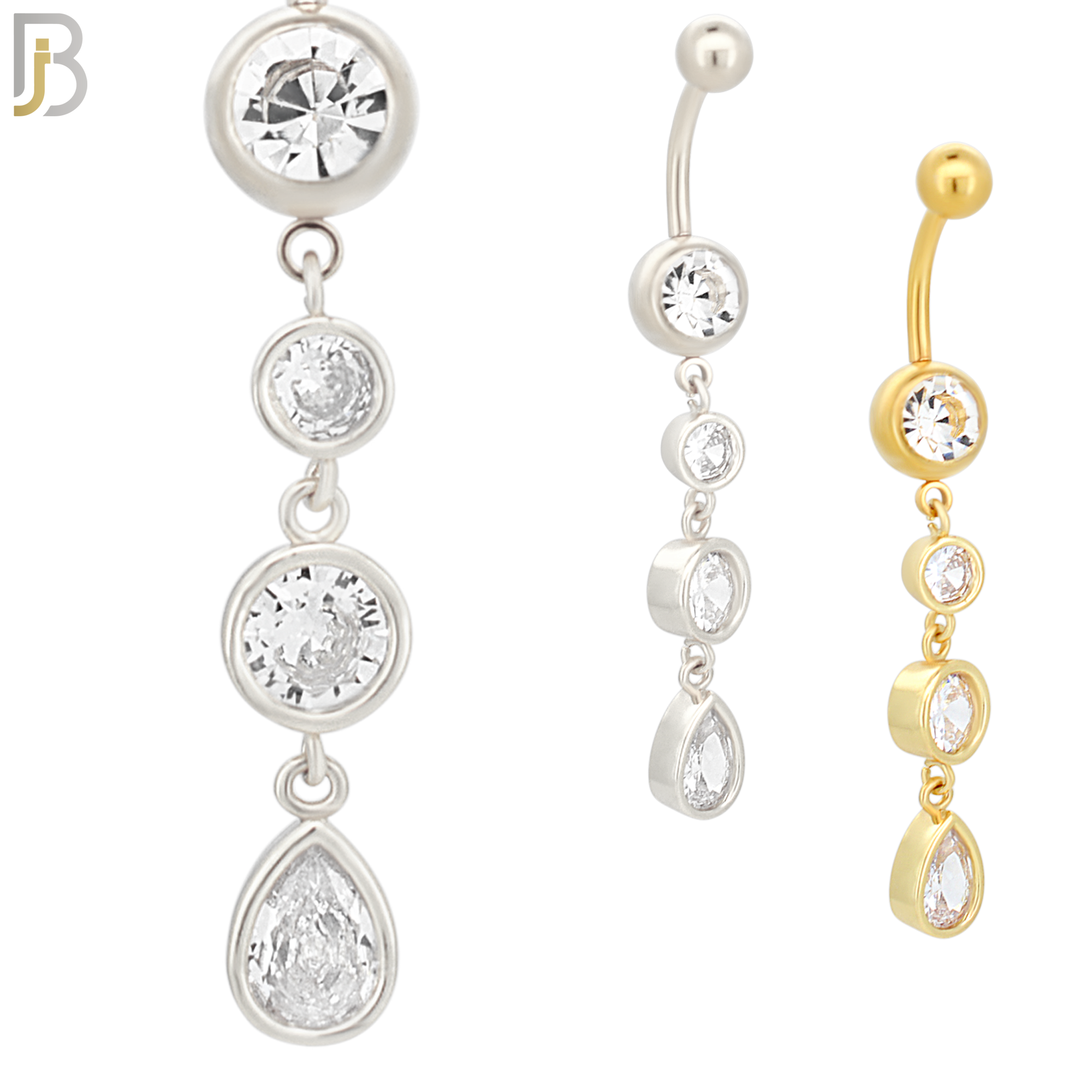 N061 - 316L Stainless Steel Dangling Bezel Round and Teardrop Design Belly Ring with 5mm Screw Ball Top image 0