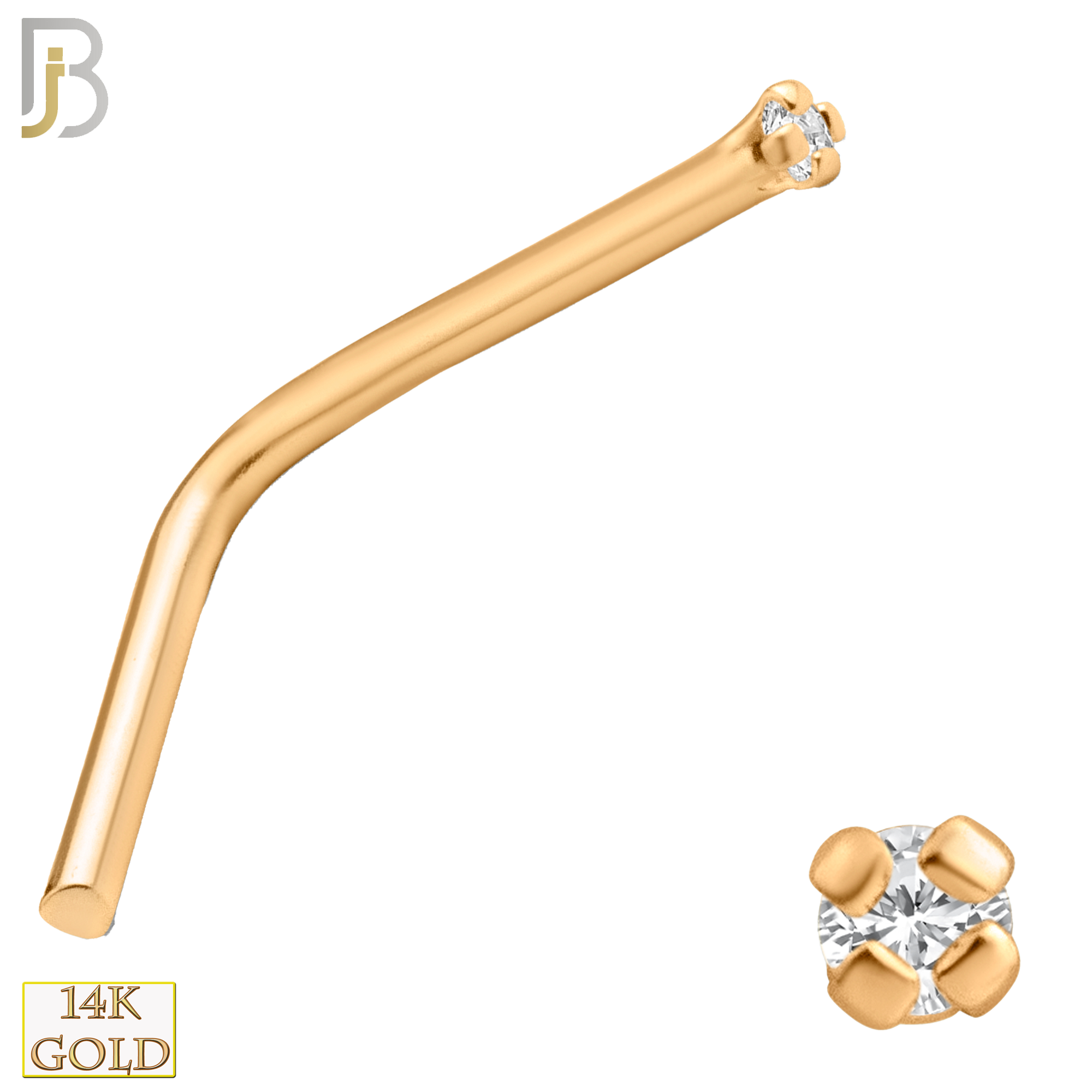 14-NR10CR-20 - 20g Thickness 14k Solid Rose Gold Prong Setting  Round Cubic Zircona L-Shape image 1