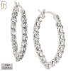 925-ES398 - .925 Sterling Silver Baguette CZ Studded Hoop Earrings image 0