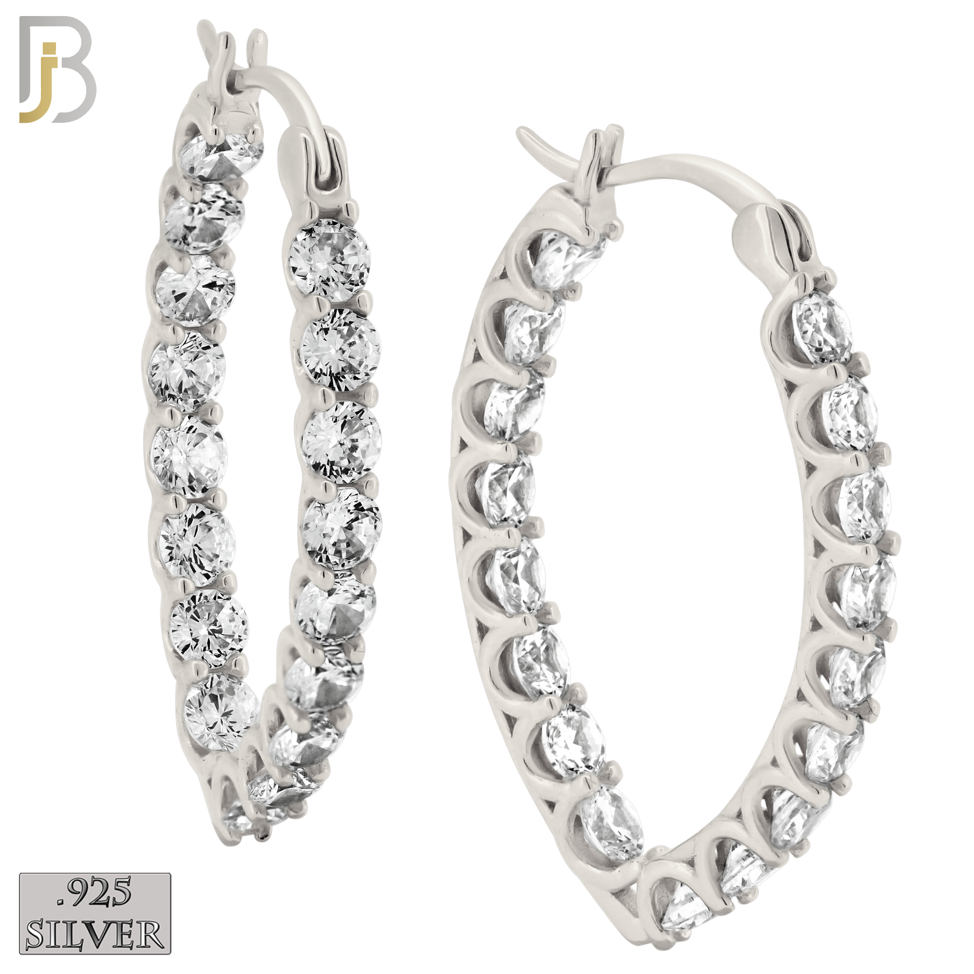 925-ES398 - .925 Sterling Silver Baguette CZ Studded Hoop Earrings image 0