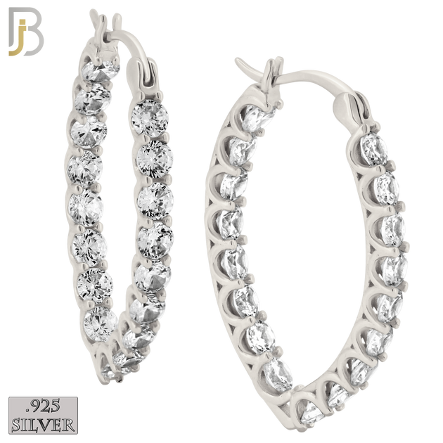 925-ES398 - .925 Sterling Silver Baguette CZ Studded Hoop Earrings image 0