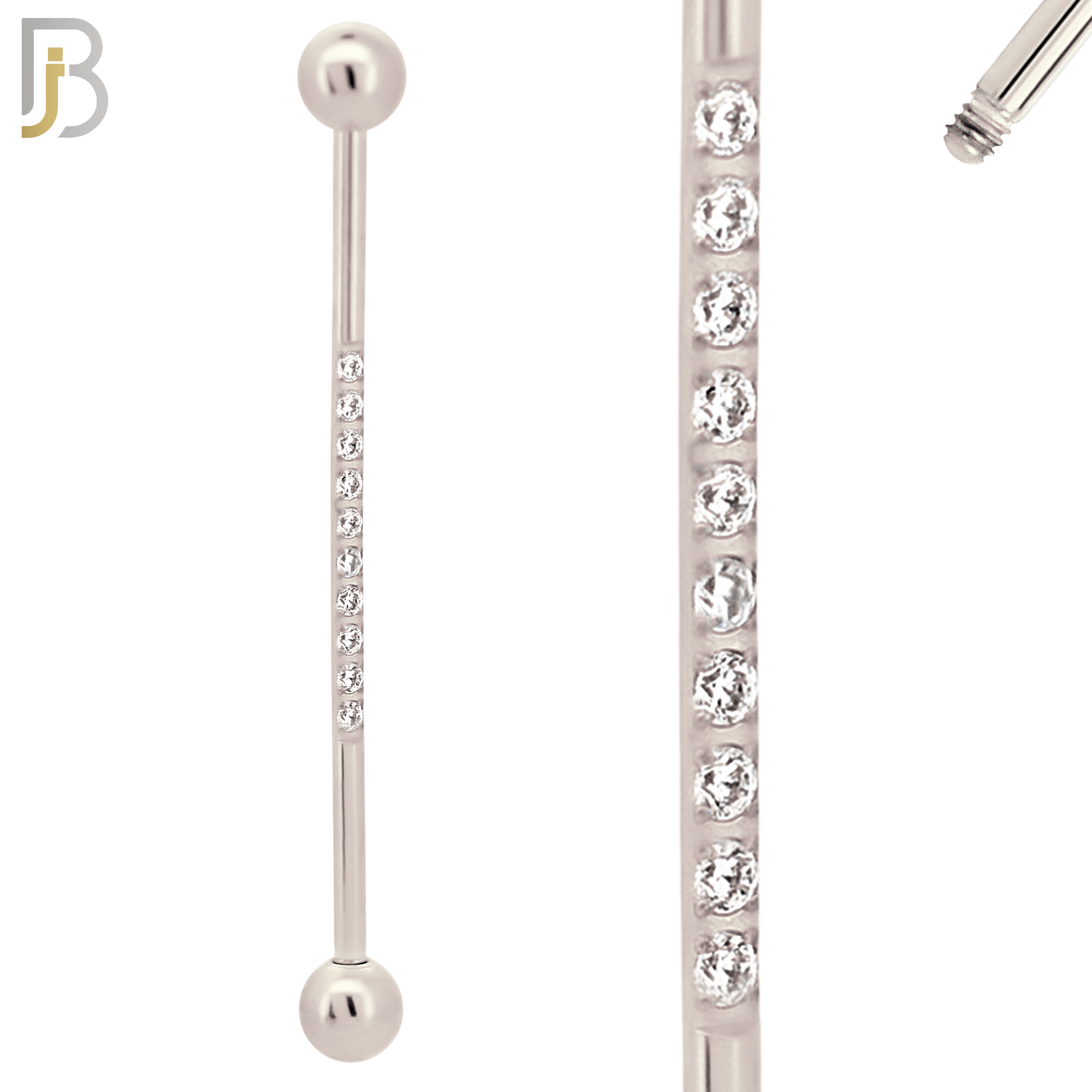BB23 - 316L Surgical Steel Screw Bar Multi CZ Paved Design Barbell Industrial (PACK OF 4) image 5