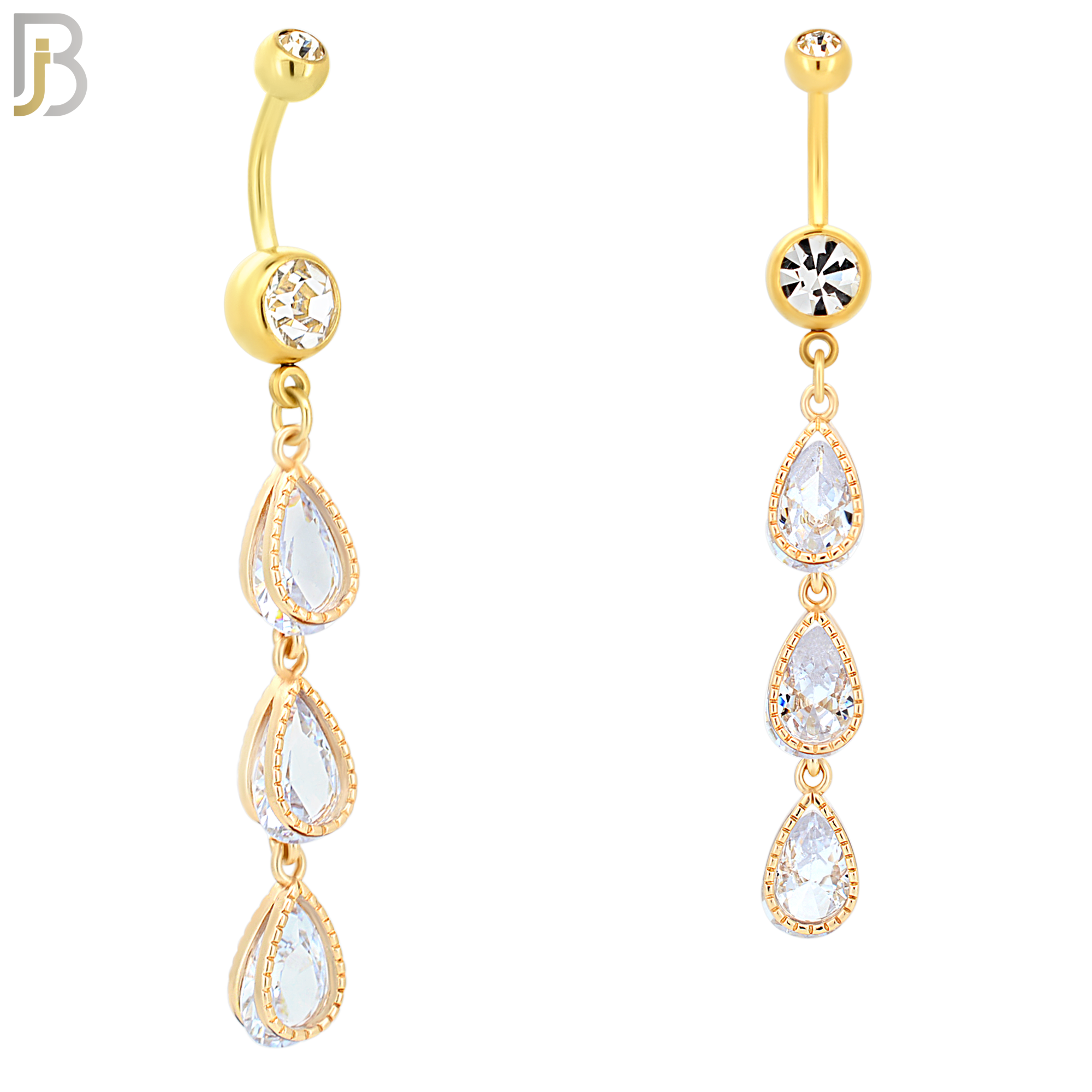 N040 - 316L Stainless Steel Dangling Triple Teardrop Zircon Design Belly Ring with 4mm Screw Ball image 2