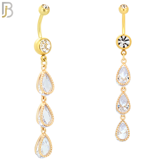 N040 - 316L Stainless Steel Dangling Triple Teardrop Zircon Design Belly Ring with 4mm Screw Ball image 2