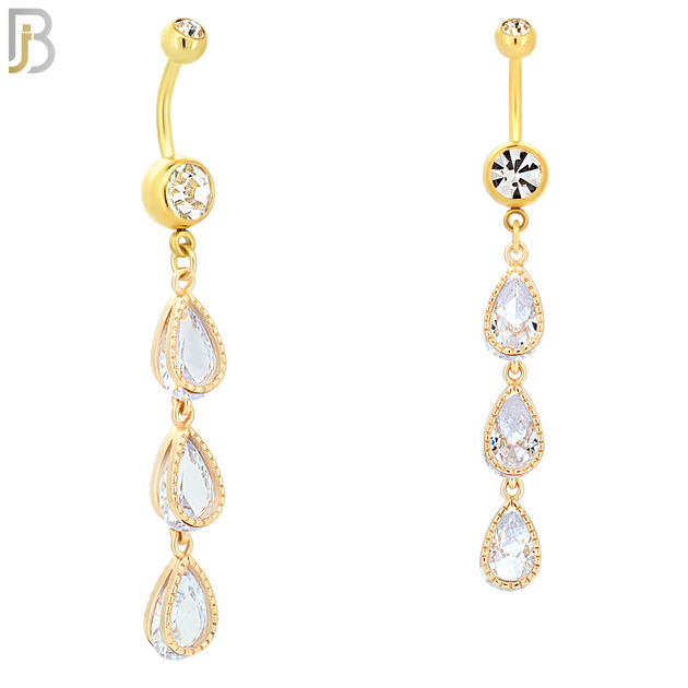 N040 - 316L Stainless Steel Dangling Triple Teardrop Zircon Design Belly Ring with 4mm Screw Ball image 2