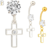 N015 - Belly Ring Jewelry 316L Stainless Steel Dangling Cross with Bezel Zircon Design with 5mm Screw Ball image 0