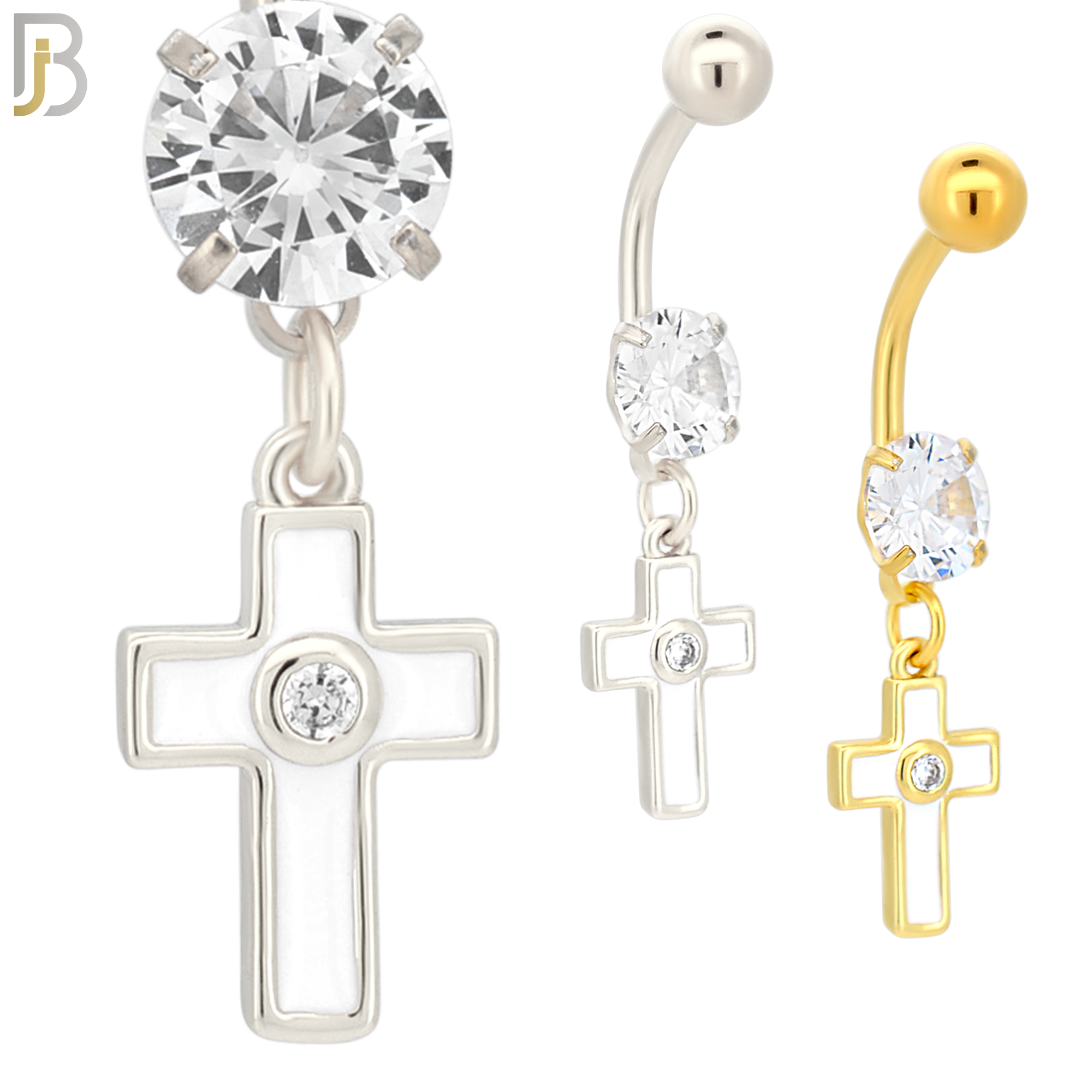 N015 - Belly Ring Jewelry 316L Stainless Steel Dangling Cross with Bezel Zircon Design with 5mm Screw Ball image 0