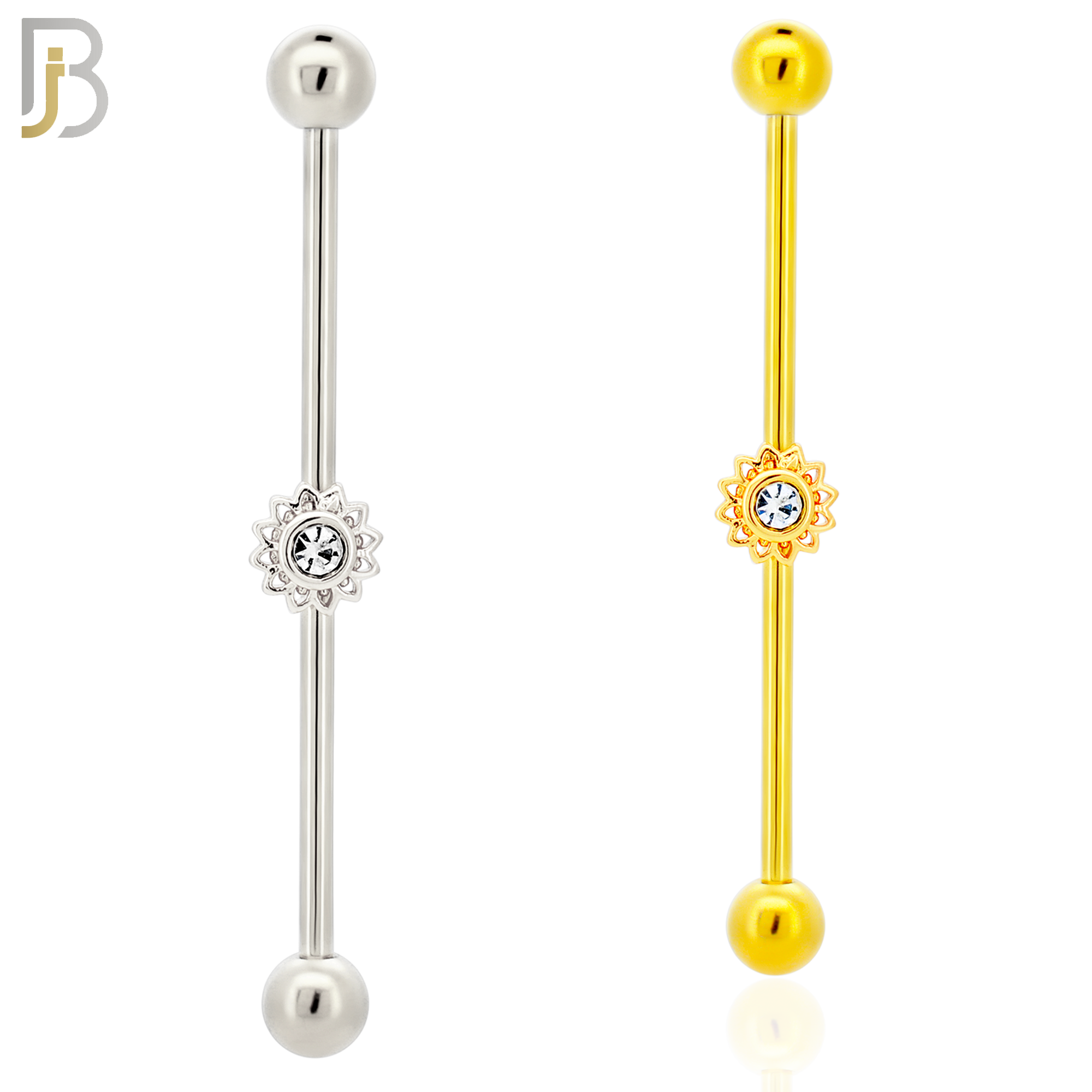 BB24 - 316L Surgical Steel Screw Bar with Brass Flower Design Barbell Industrial (PACK OF 4) image 0