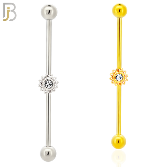 BB24 - 316L Surgical Steel Screw Bar with Brass Flower Design Barbell Industrial (PACK OF 4) image 0