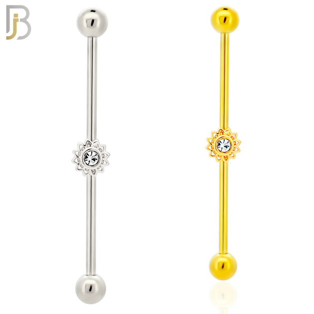 BB24 - 316L Surgical Steel Screw Bar with Brass Flower Design Barbell Industrial (PACK OF 4) image 0