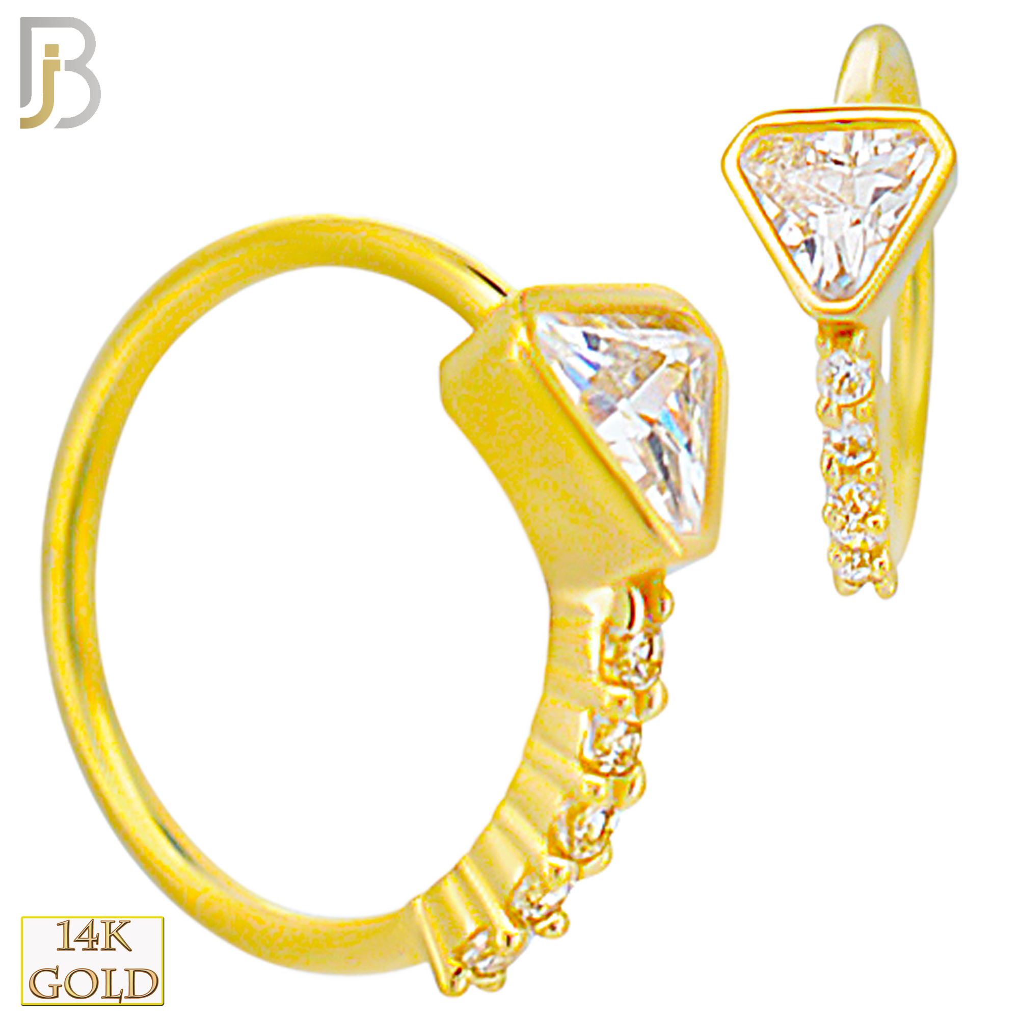 14-CT103 - 14K Solid Gold Triangle CZ in Bezel Setting with CZ Line Hoop image 0