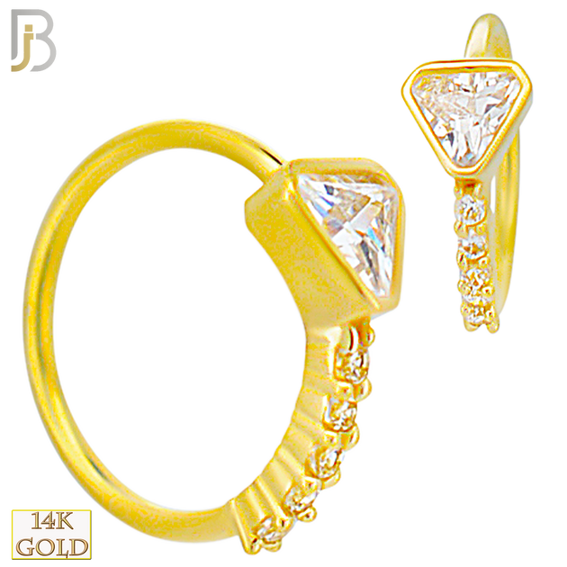 14-CT103 - 14K Solid Gold Triangle CZ in Bezel Setting with CZ Line Hoop image 0