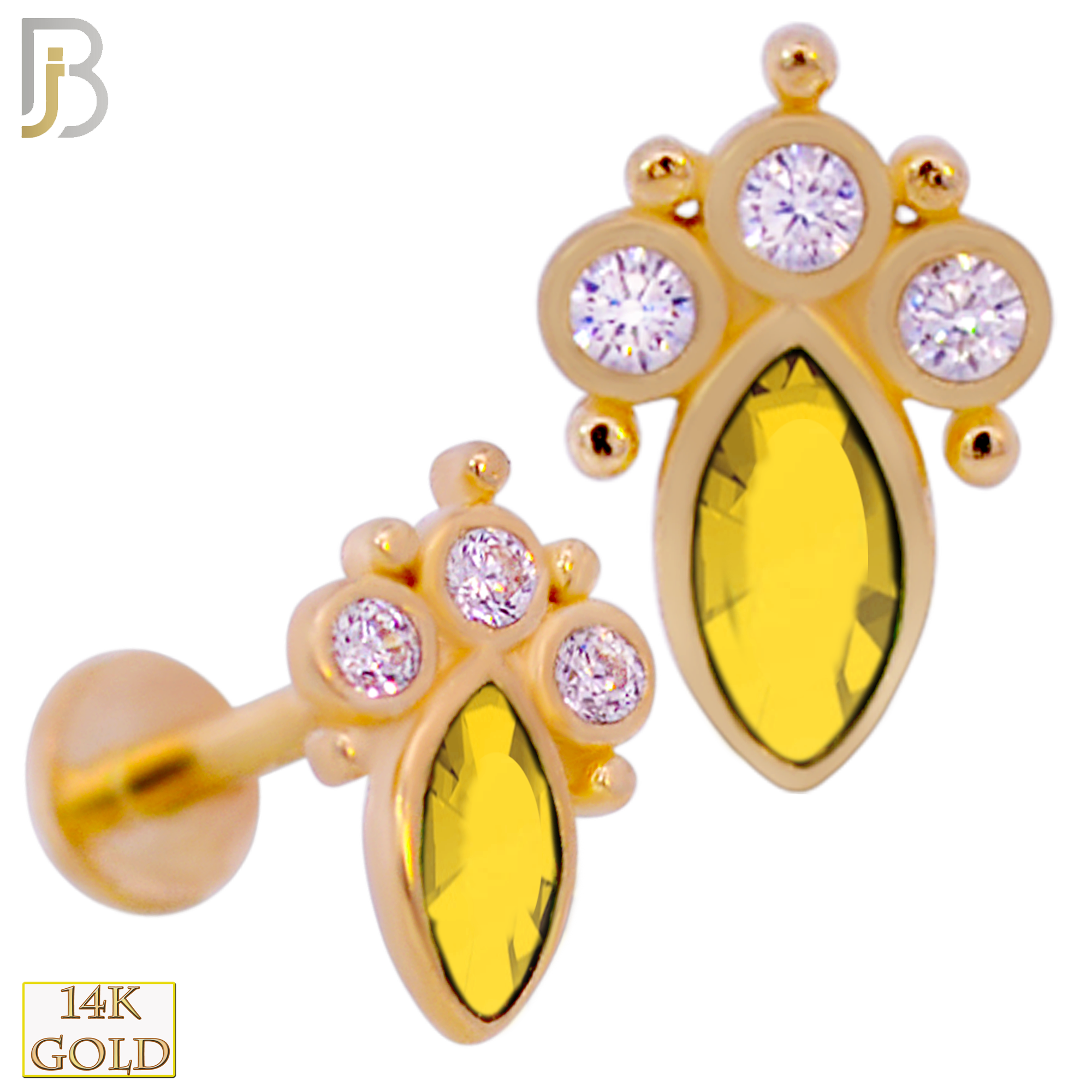 14-LB96 - 14k Yellow Gold Marquise CZ Labret image 4