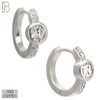 925-ES482 - 925 Sterling Silver Round CZ in Bezel Setting with Side CZs Huggies Earrings image 1