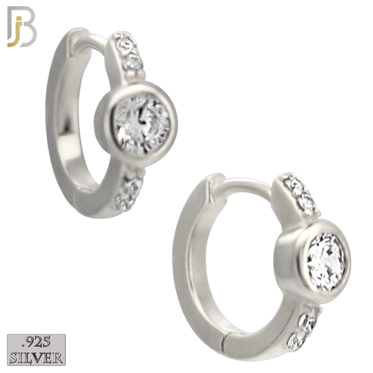 925-ES482 - 925 Sterling Silver Round CZ in Bezel Setting with Side CZs Huggies Earrings image 1