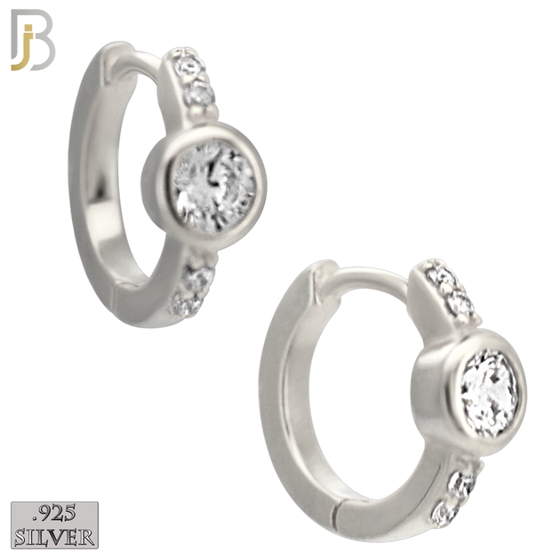925-ES482 - 925 Sterling Silver Round CZ in Bezel Setting with Side CZs Huggies Earrings image 1