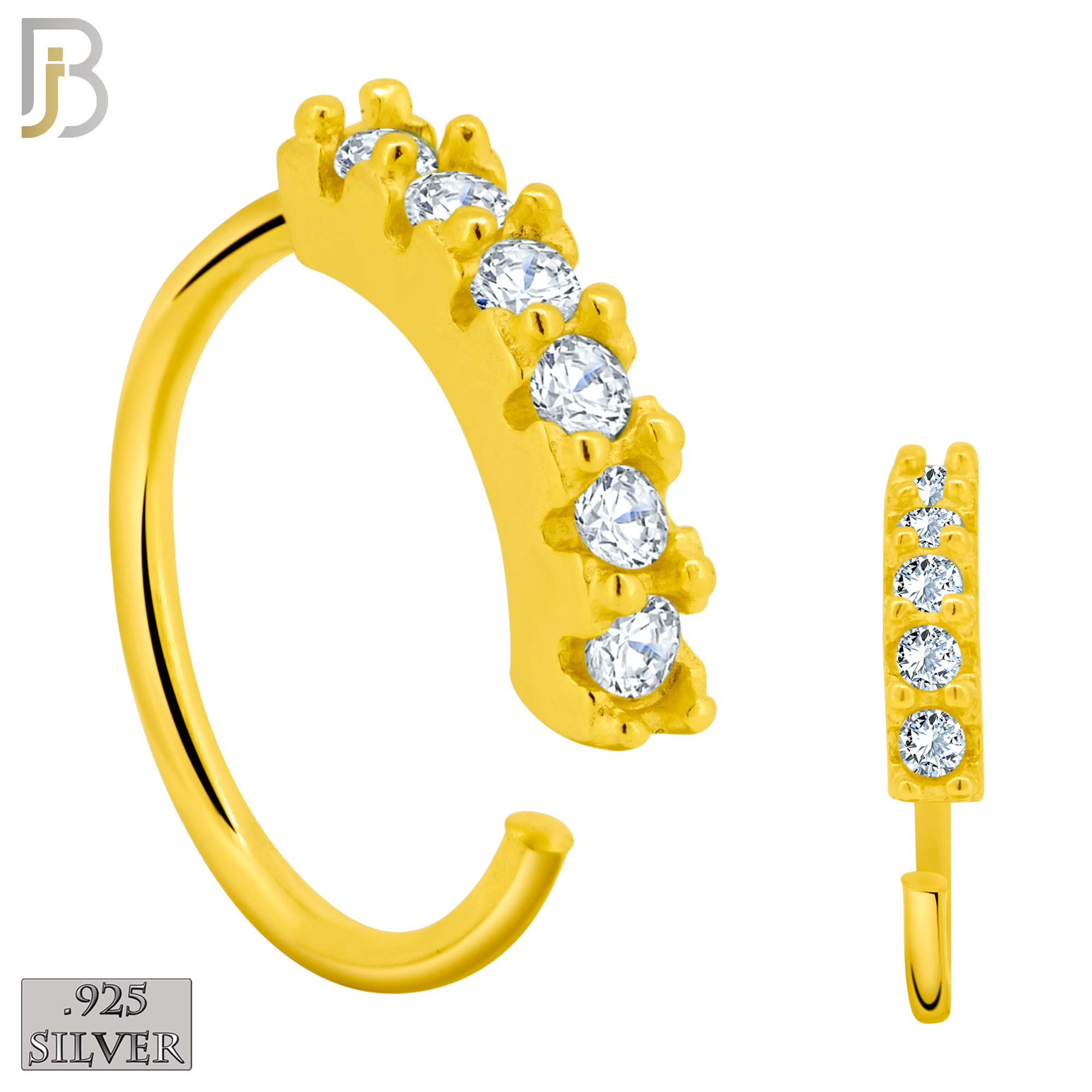 925-CT12 - 925 Sterling Silver wide 22g Thickness 6 Zircon Prong Setting Hoops Piercing (PACK OF 6) image 1