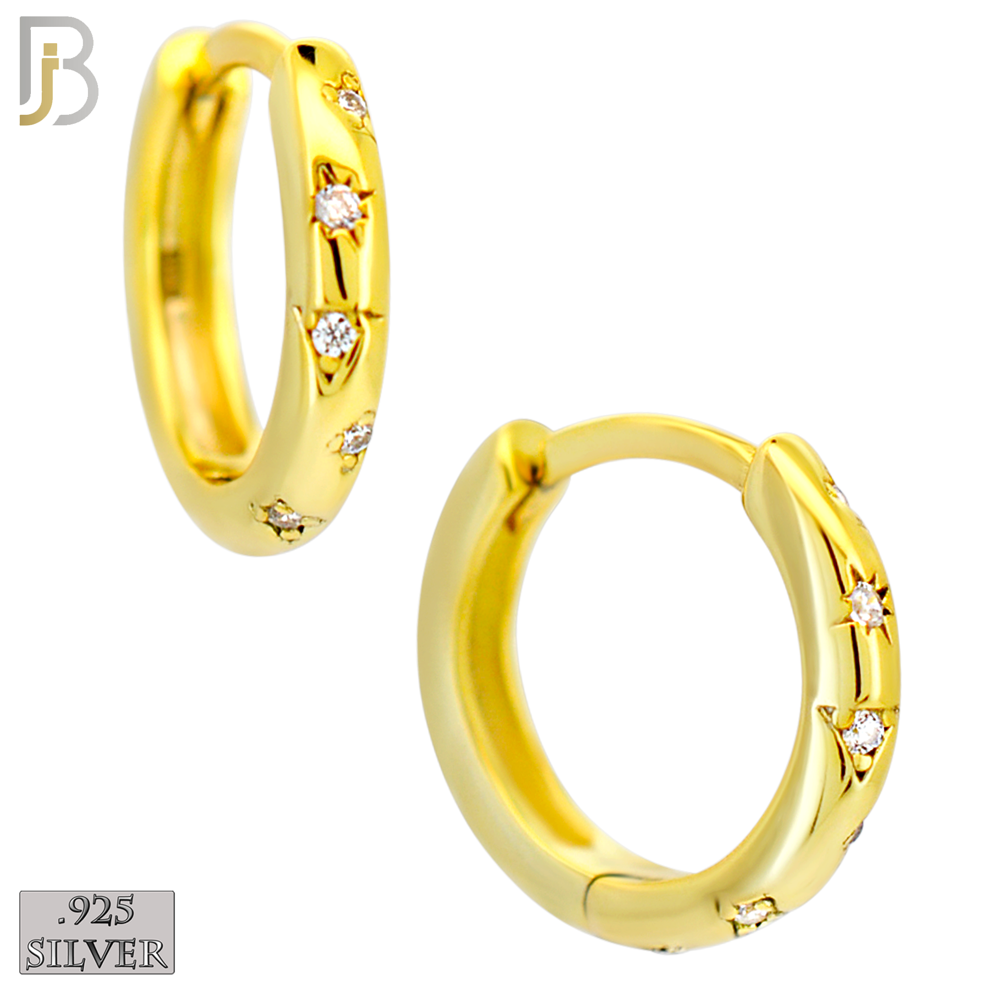 925-ES450 - .925 Sterling Silver Hoop Huggies with 5 Zircon image 2