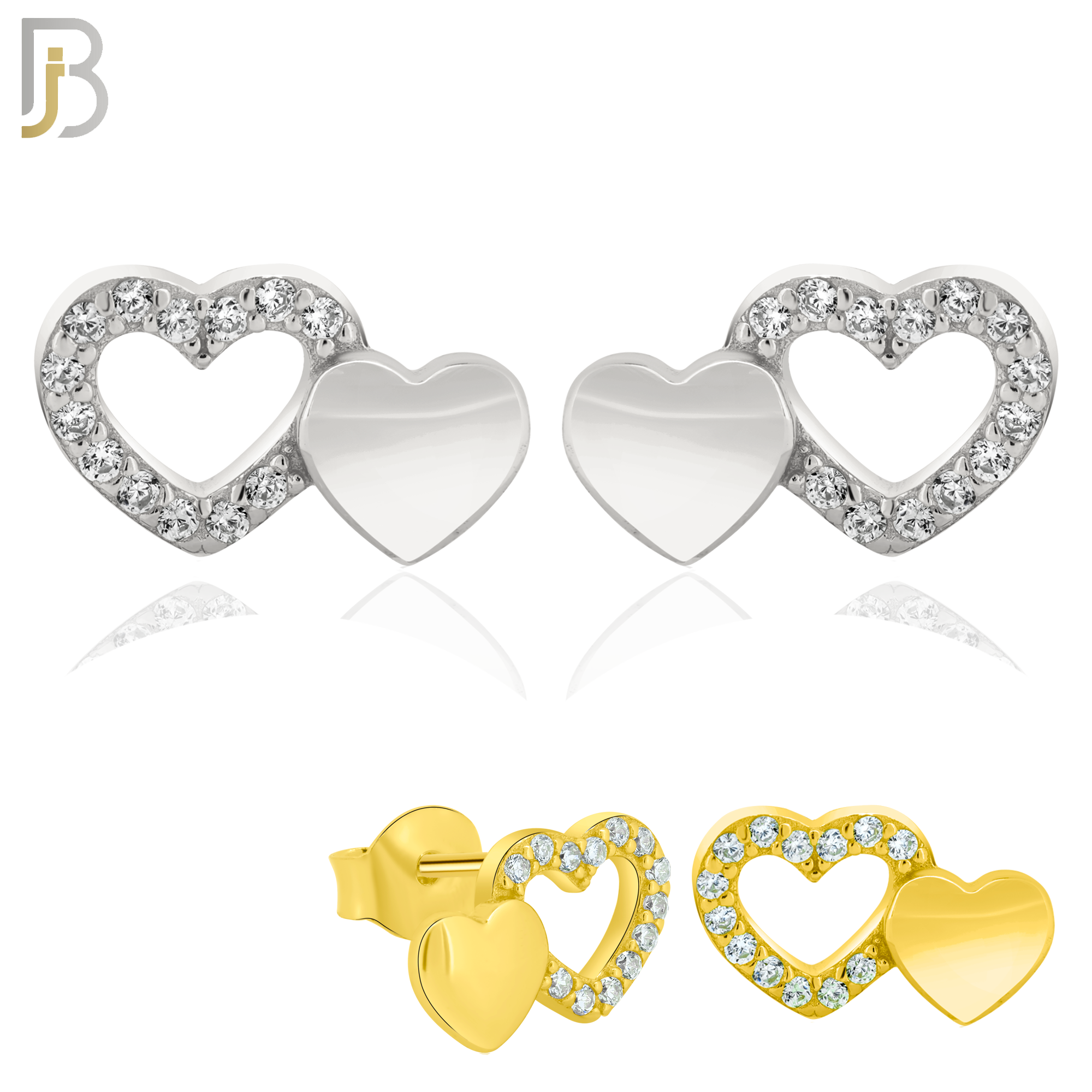 925-ES313 - .925 Sterling Silver Double Heart with Zircon Earring Stud image 0
