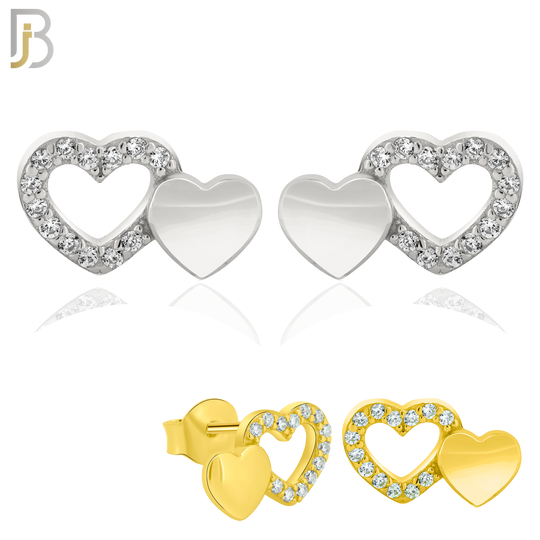 925-ES313 - .925 Sterling Silver Double Heart with Zircon Earring Stud image 0