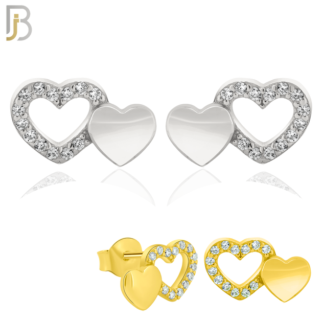 925-ES313 - .925 Sterling Silver Double Heart with Zircon Earring Stud image 0