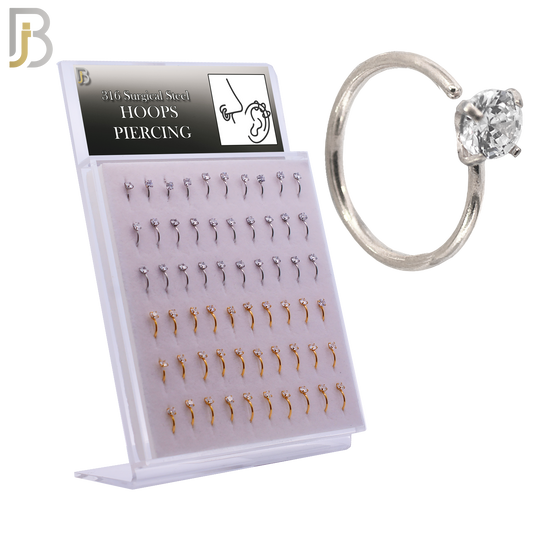 PK-CT107 - 316 Surgical Steel Single CZ in Prong Setting Nose Hoop - Pack of 60 pcs image 0