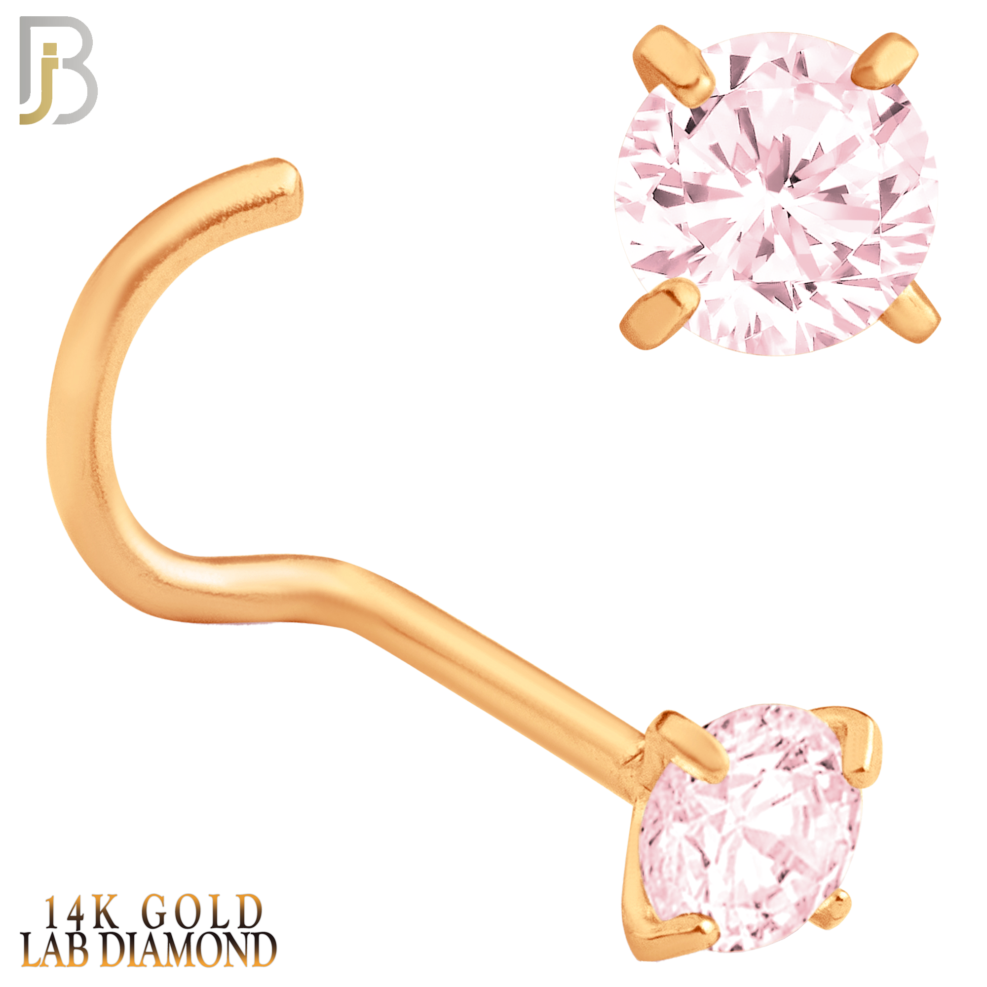 14-NR03LRP - 20g - 14k Rose Gold Nose Screw with Pink Lab Diamond in Prong Setting image 0