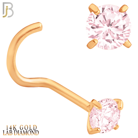 14-NR03LRP - 20g - 14k Rose Gold Nose Screw with Pink Lab Diamond in Prong Setting image 0