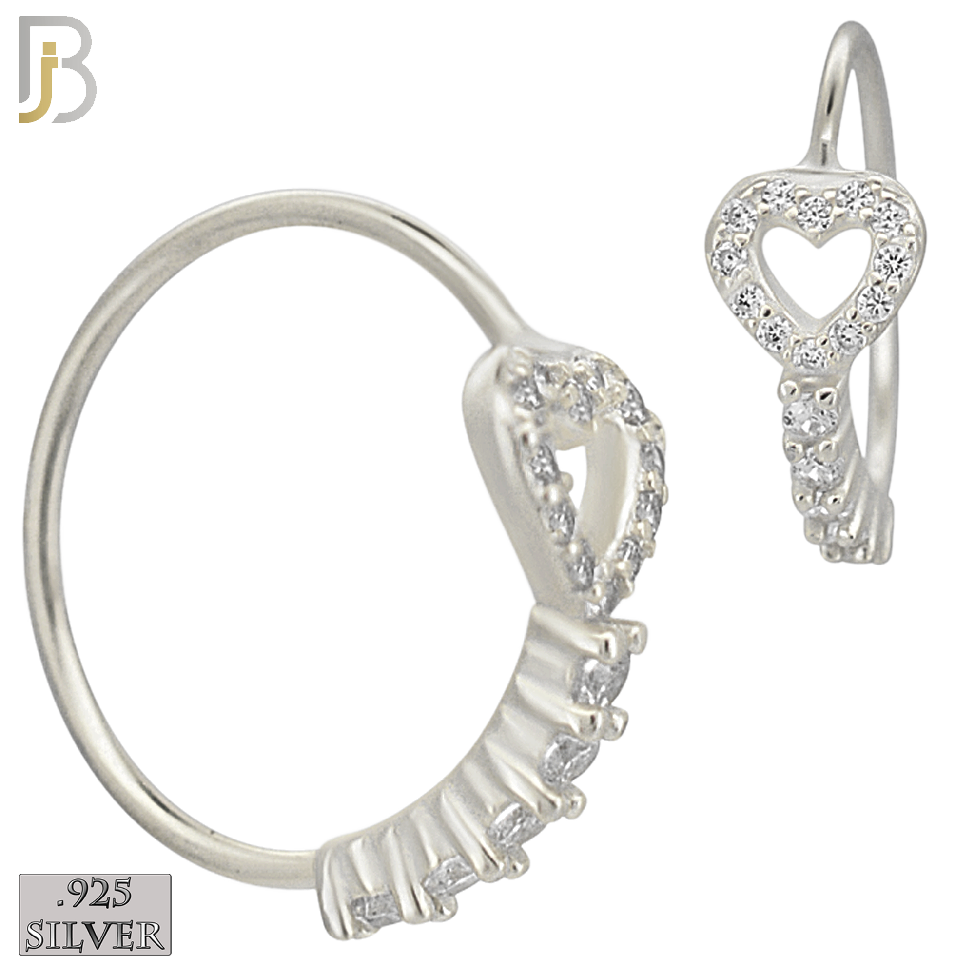925-CT113 -  925 Sterling Silver Heart Design with Line of Multi Zircon Nose Hoops (Pack of 6) image 1