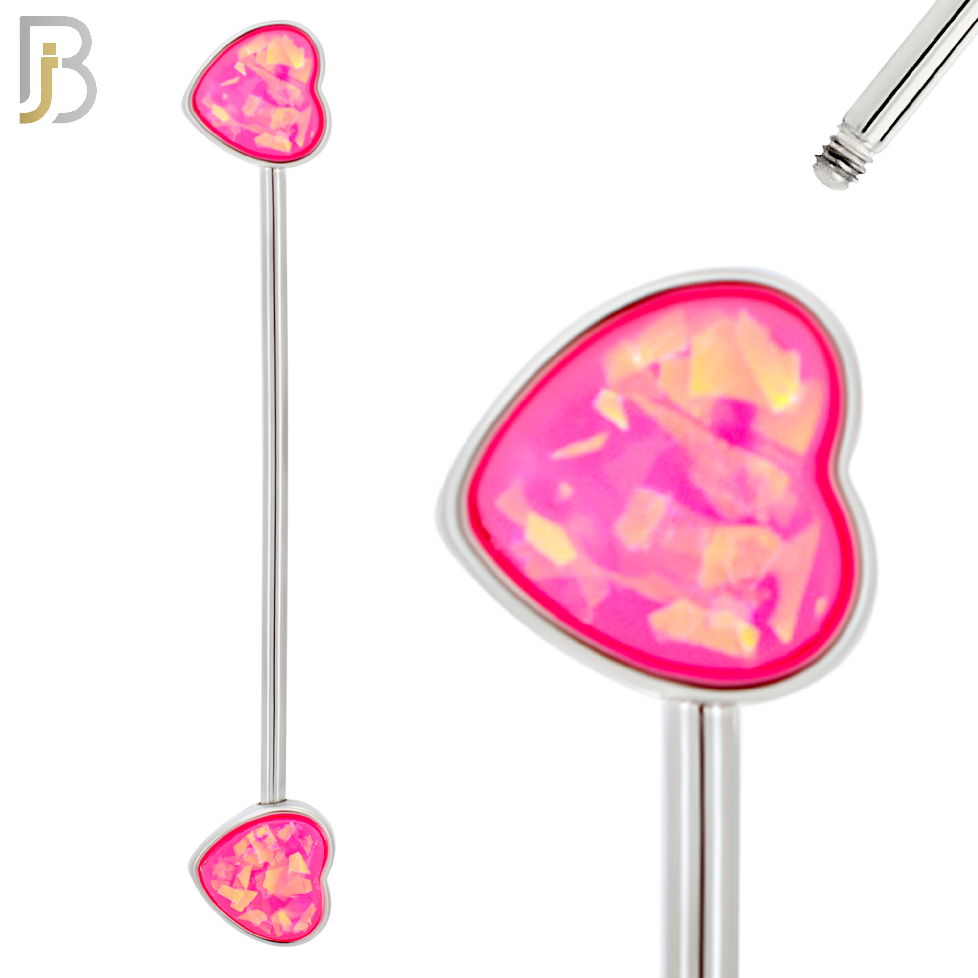 BB77 - 316L Surgical Steel Pink Heart Opalite Industrial Barbell (PACK OF 4) image 0