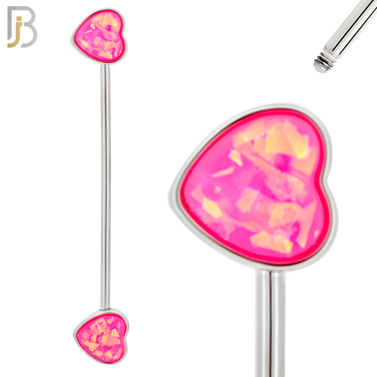 BB77 - 316L Surgical Steel Pink Heart Opalite Industrial Barbell (PACK OF 4) image 0