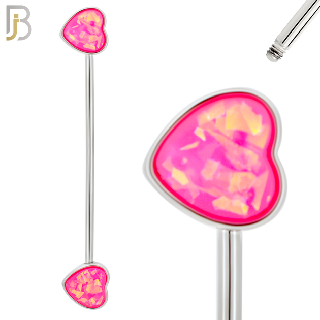 BB77 - 316L Surgical Steel Pink Heart Opalite Industrial Barbell (PACK OF 4) image 0