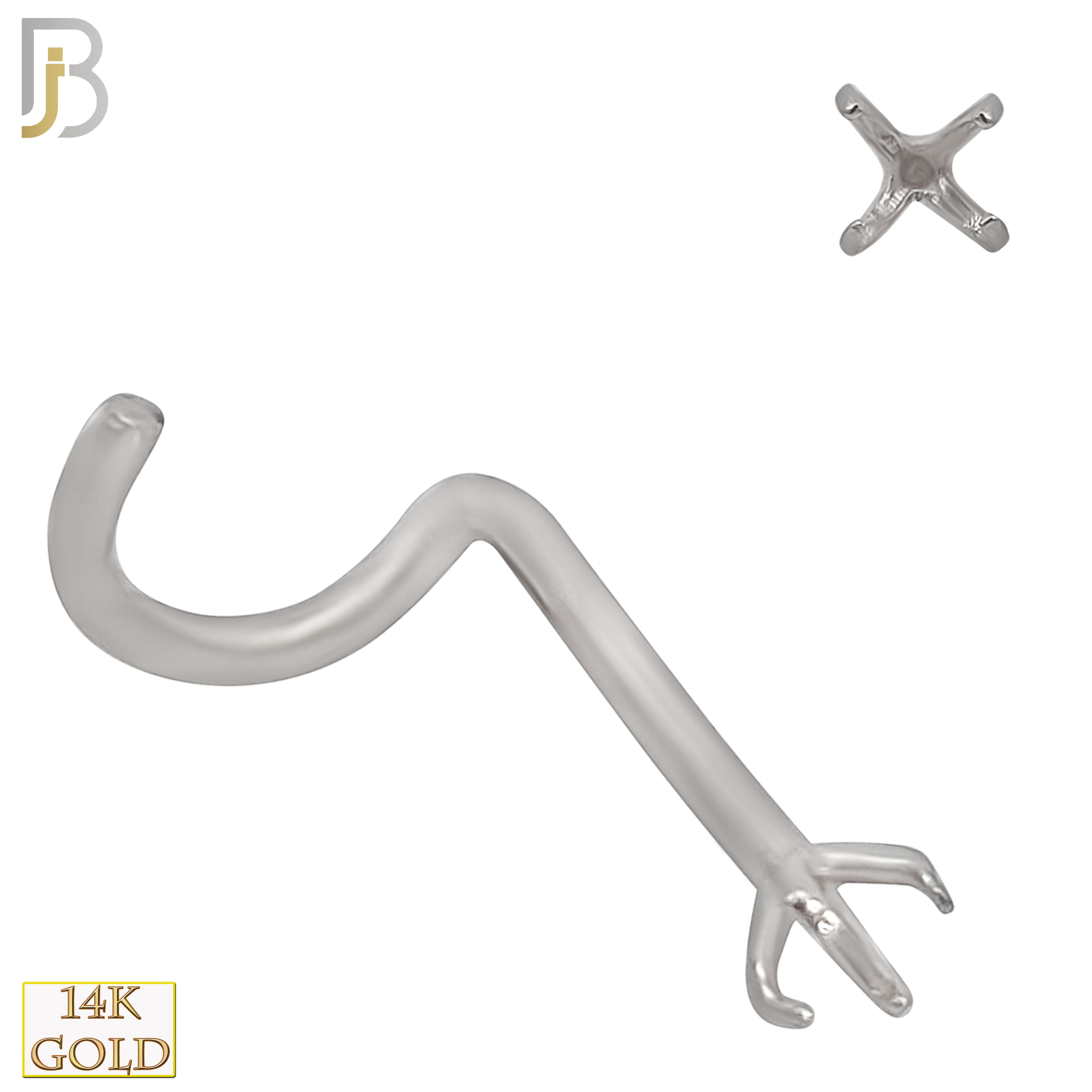 14-NR03W-20 - 20g Thickness 14k Solid White Gold Prong Setting Nose Screw, Cork Screw Mounting Only image 3