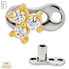 14-G23-DM17 - 14k Titanium Anchor and 14k Gold Top Three CZ in Prong Setting Dermal - Internally Threaded image 2