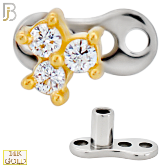 14-G23-DM17 - 14k Titanium Anchor and 14k Gold Top Three CZ in Prong Setting Dermal - Internally Threaded image 2