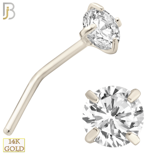 14-NR10CW-22 14k Solid White Gold 22g Prong Setting  Round Cubic Zircona L-Shape image 6